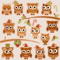 Christmas Holiday Gingerbread Cookie Owls in Vector Format