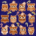 Christmas Holiday Gingerbread Cookie Owls in Vector Format