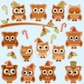 Christmas Holiday Gingerbread Cookie Owls in Vector Format