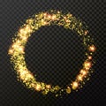 Christmas holiday golden glitter circle wave trail background template of sparkling