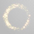 Christmas holiday golden glitter circle wave trail background template of sparkling gold particles trace and shiny light effect. V Royalty Free Stock Photo