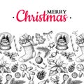 Christmas holiday greeting card. Vector hand drawn illustration