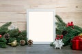 Christmas holiday greeting frame design mockup with decoration o