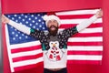 Christmas holiday. Guy celebrate christmas. Cheerful hipster. Love your country. Christmas in United States of America Royalty Free Stock Photo