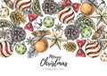 Christmas holiday hand drawign poster. Christmas greeting card