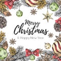 Christmas holiday hand drawign poster. Christmas greeting card