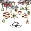 Christmas holiday hand drawign poster. Christmas greeting card