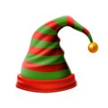 Christmas holiday hat.3D, funky red and green stripped cartoon christmas vector elf hat isolated vector, kids elf hat