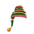 Christmas holiday hat.3D, funky red and green stripped cartoon christmas vector elf hat isolated vector, kids elf hat