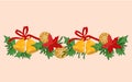 Christmas holiday horizontal wreath - border or frame with Xmas bells vector. Royalty Free Stock Photo