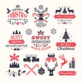 Christmas holiday labels. Vintage winter badges and logos with various snow new year vector elements and place for your Royalty Free Stock Photo