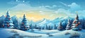 Christmas holiday landscape banner Cartoon linear art style. Christmas holidays. Horizontal format for banners, posters,