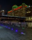 Christmas/holiday lights on Chicago Cityscape along the Chicago River Royalty Free Stock Photo