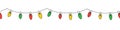 Christmas holiday lights seamless border. Repeating pattern line art light bulbs garland for Christmas holiday cards, banners, Royalty Free Stock Photo