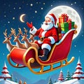 Christmas holiday magic santa sleigh reindeer flying present night delivery