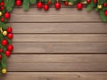 Christmas holiday border on rustic old wooden background, generative AI Royalty Free Stock Photo