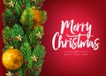 Christmas Holiday Postcard with Calligraphic Merry Christmas and Happy New Year Greeting