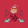 Christmas holiday red fox cartoon greeting card Royalty Free Stock Photo