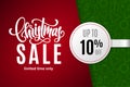 Christmas holiday sale 10 percent off with paper sticker on background with icons. Limited time only Royalty Free Stock Photo