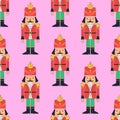 Christmas holiday seamless pattern with funny Nutcracker. Vector illustration. Modern style Christmas and Happy New Year