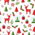 Christmas Holiday Seamless Pattern with Reindeer and Festive Elements Royalty Free Stock Photo