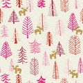 Christmas holiday seamless pattern reindeer trees