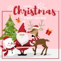 Christmas cartoon of Santa Claus, Snowman, Reindeer and Christmas tree. Royalty Free Stock Photo