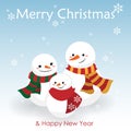 Christmas cartoon of Snowman`s family in winter custom.