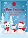 Cute bear and rabbit in red scarf with white pine trees and WISH YOU a Merry Christmas & HAPPY NEW YEAR text. Royalty Free Stock Photo