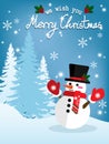 Christmas holiday season background with Cute smile snowman and we wish you Merry Christmas text. Royalty Free Stock Photo