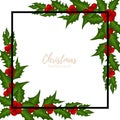 Christmas holiday season background with Holly berries branch. Royalty Free Stock Photo