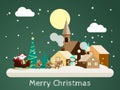 Christmas holiday season background with Santa Claus coming to snowing urban landscape. Royalty Free Stock Photo