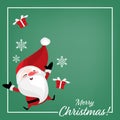 Christmas holiday season background with Santa Claus, gift box snowflakes and Merry Christmas text. Royalty Free Stock Photo