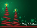 Christmas tree made of red ribbon with gold star on green background and Merry Christmas text Royalty Free Stock Photo