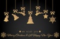 Christmas holiday season background with Various hanging Christmas ornaments. Royalty Free Stock Photo