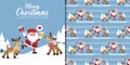 Christmas banner and seamless pattern of santa clause hold a gift box and reindeers Royalty Free Stock Photo