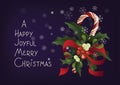 Christmas seasonal greeting card with candy cane. A Happy Joyful Merry Christmas