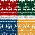 Set of Christmas holiday season seamless pattern with reindeer, snowflake and ribbon in four color.