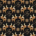 Christmas holiday season seamless pattern with Cute Reindeer, snowflakes and Joy text.