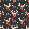 Christmas holiday season seamless pattern with Reindeer Santa Claus with star and joy text. Royalty Free Stock Photo