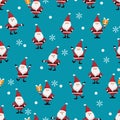 Christmas holiday season seamless pattern with Santa Claus holding gift box and snowflakes. Royalty Free Stock Photo