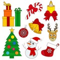 Christmas Holiday set, the collection of coloring book template, the group of outline digital elements. Royalty Free Stock Photo