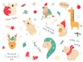 Christmas holiday set with hand drawn animals. Royalty Free Stock Photo