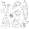 Christmas Holiday set set, the big page to be colored, simple education game for kids. Royalty Free Stock Photo