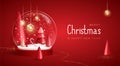 Christmas holiday snow globe with realistic 3D plastic Christmas trees. Merry Christmas and Happy new Year background. Royalty Free Stock Photo