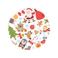 Christmas holiday symbols in circle shape illustration