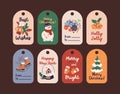 Christmas holiday tags set. Xmas cards, festive labels for hanging on gifts. New Year badges designs, printable