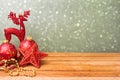 Christmas holiday traditional decorations on wooden table with copy space Royalty Free Stock Photo