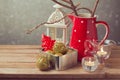 Christmas holiday vintage decorations on wooden table Royalty Free Stock Photo