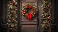 christmas holiday wreath on door